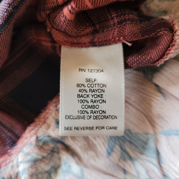 JOHN MARK Medium Plaid Embroidery Flannel Peplum Cottagecore Boho Floral Southwe - Picture 3 of 7